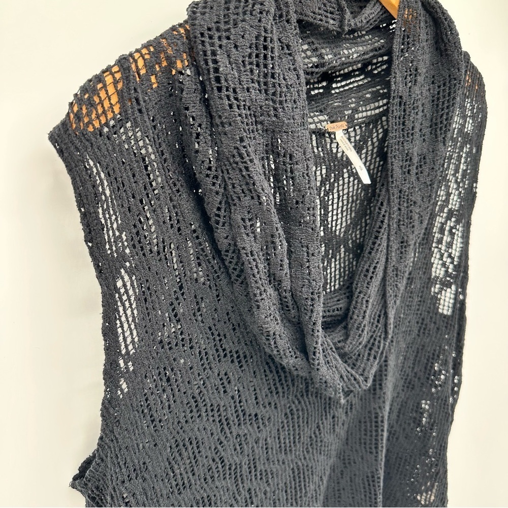 FREE PEOPLE Oversized Black Mesh KNITTED Net Sleeveless Cowl Neck Top WOMENS S - Picture 6 of 8